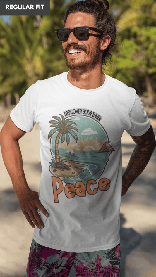 Discover your inner peace beach white tshirt for men