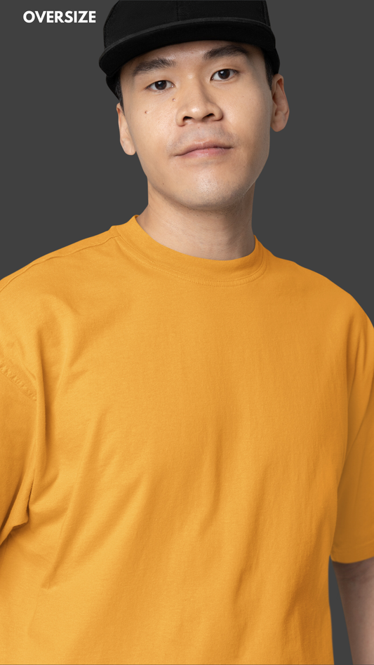 Golden Yellow Plain Oversized T-Shirt For Men