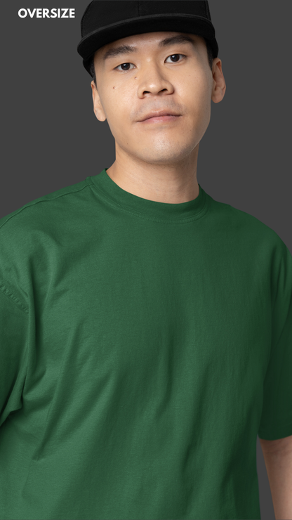 Bottle Green Plain Oversized T-Shirt For Men