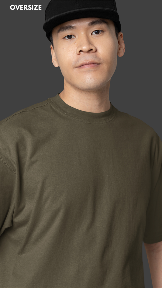 Olive Green Plain Oversized T-Shirt For Men