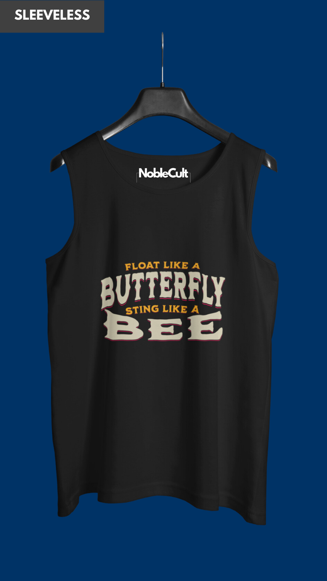 Float like a butterfly black sleeveless tank top for men