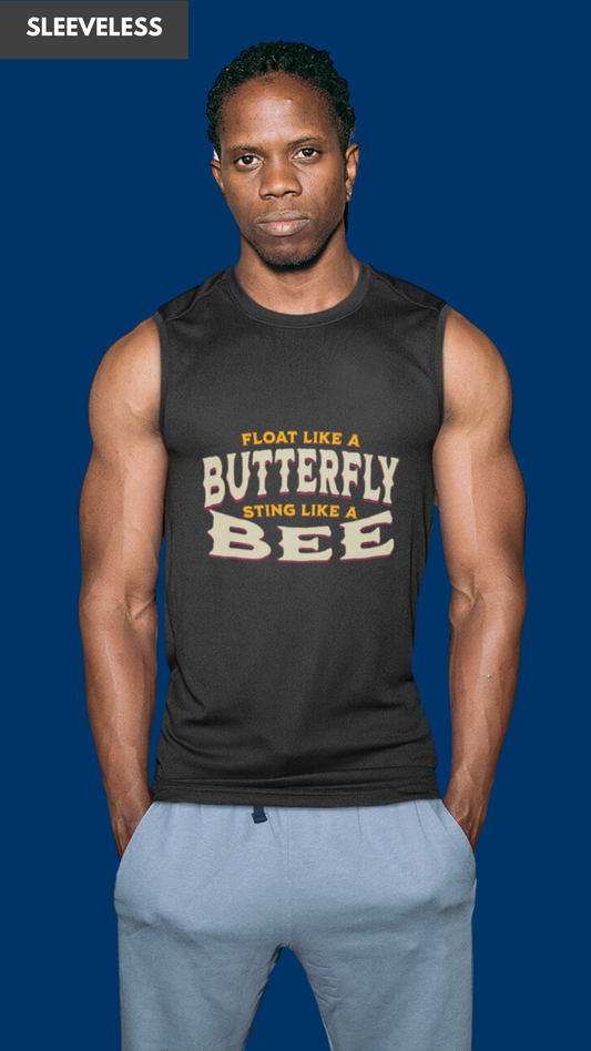 Float like a butterfly black sleeveless tank top for men