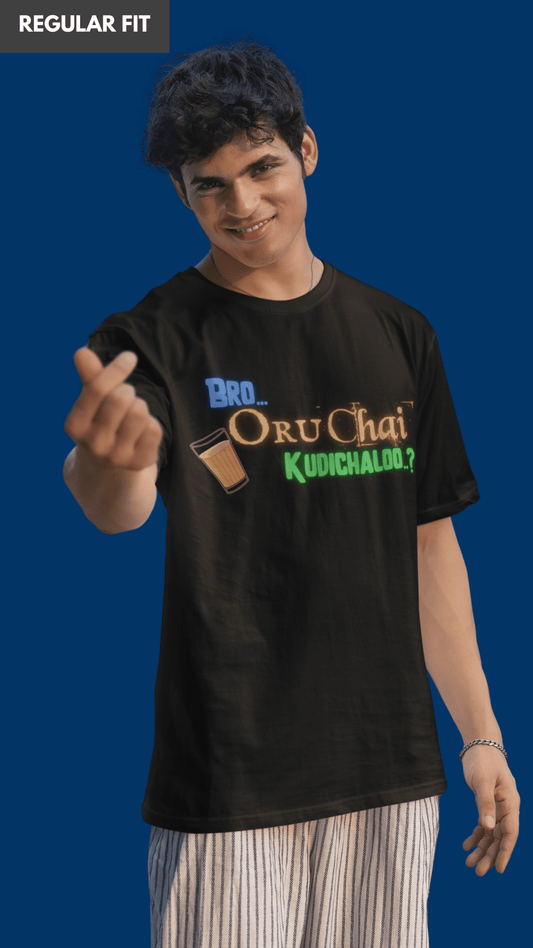 Tea chai kudichalo quote black tshirt for men