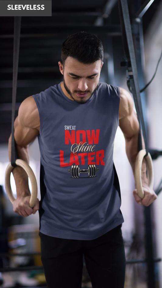 Sweat now sleeveless navy blue tank top for men