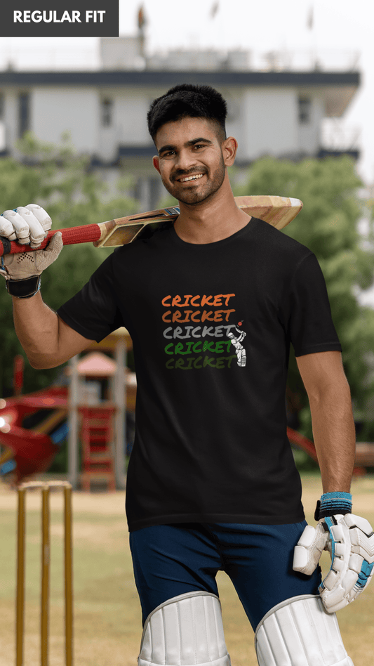 Indian cricket tri-color black tshirt for men