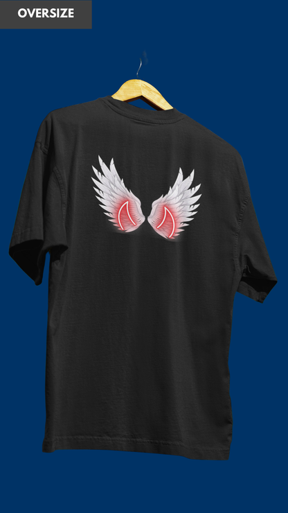 Angel wing devil horn oversized black tshirt for men