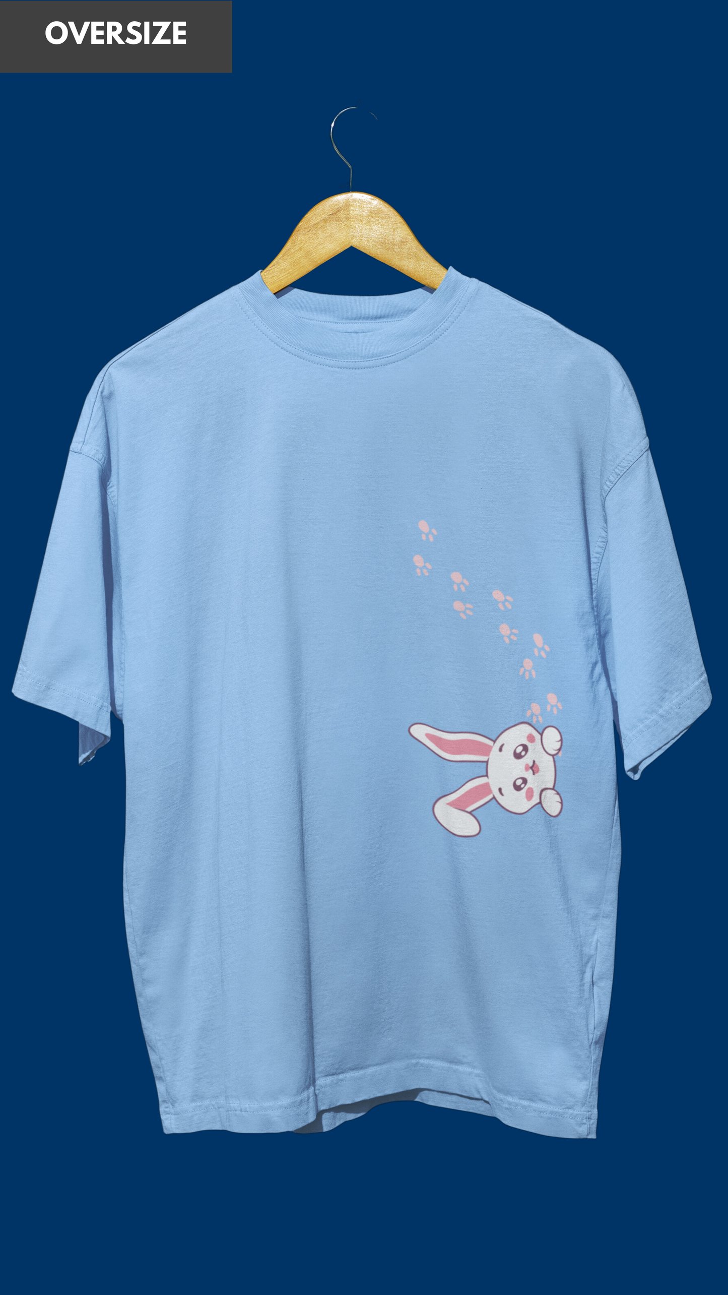 Rabbit with footmark oversized baby blue tshirt for women