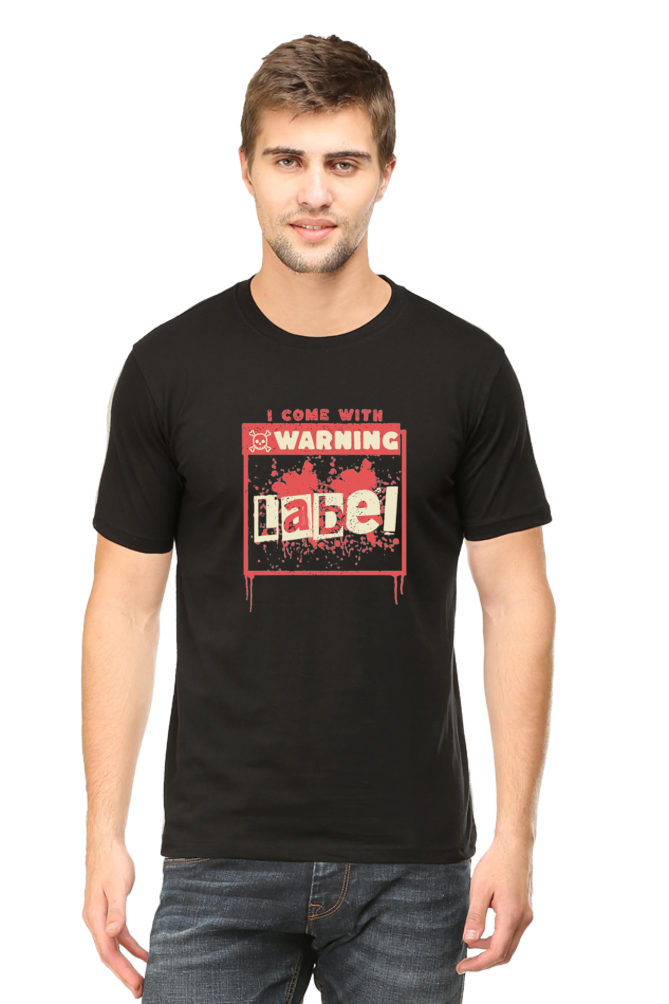 Warning label graphic t-shirt for men