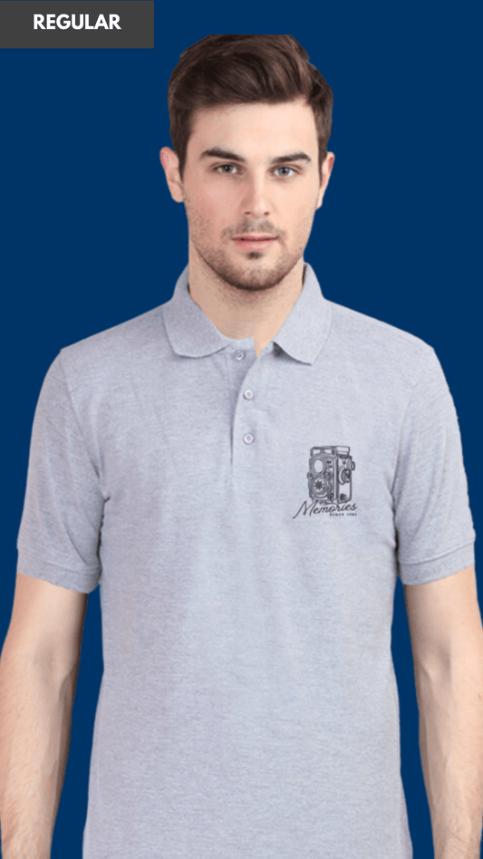 Creating memories grey melange polo tshirt for men