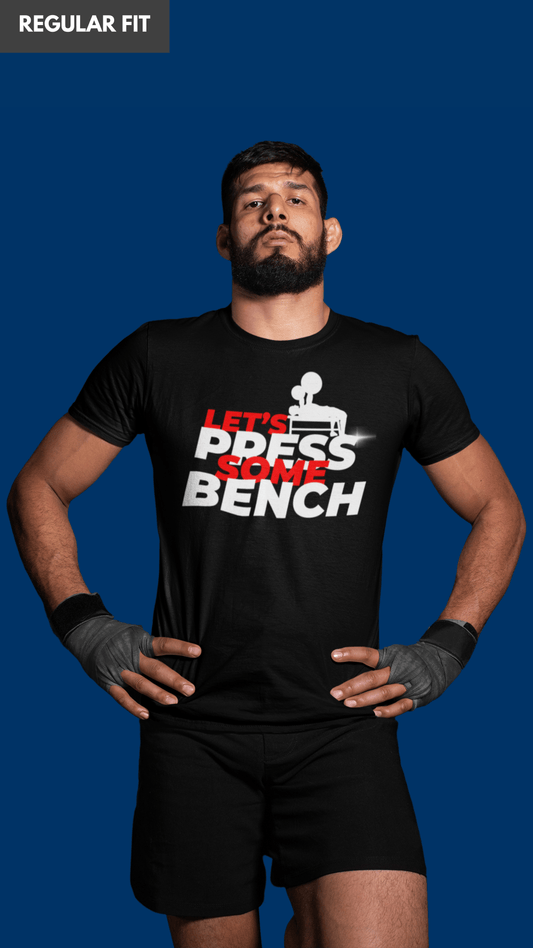 Bench press gym quote black tshirt for men